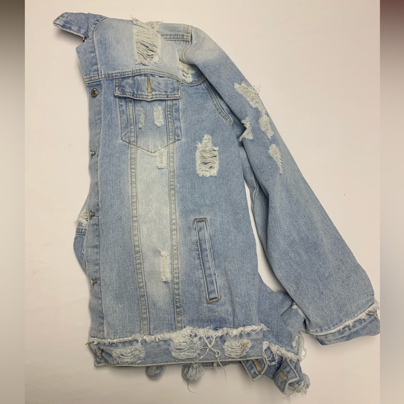 Jackets & Blazers - Distressed Blue Lightwash Denim Jean Jacket - Large